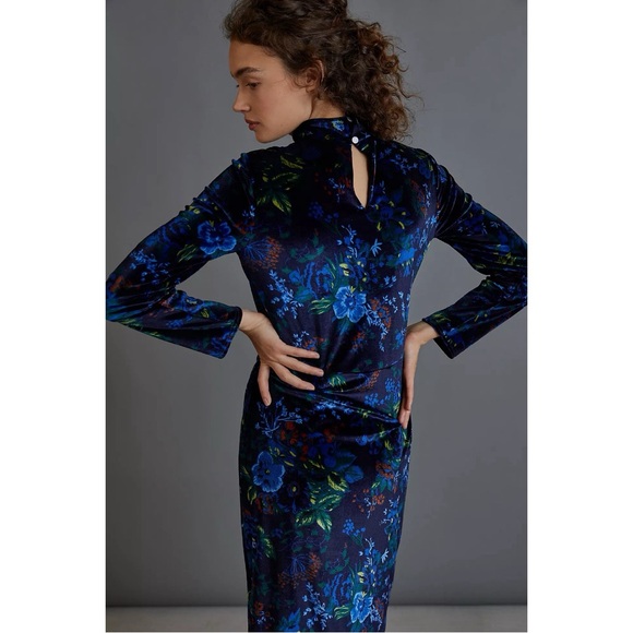 Maeve Constance Velvet Midi Dress Womens Small Blue Floral Party Holiday Boho - Picture 2 of 14